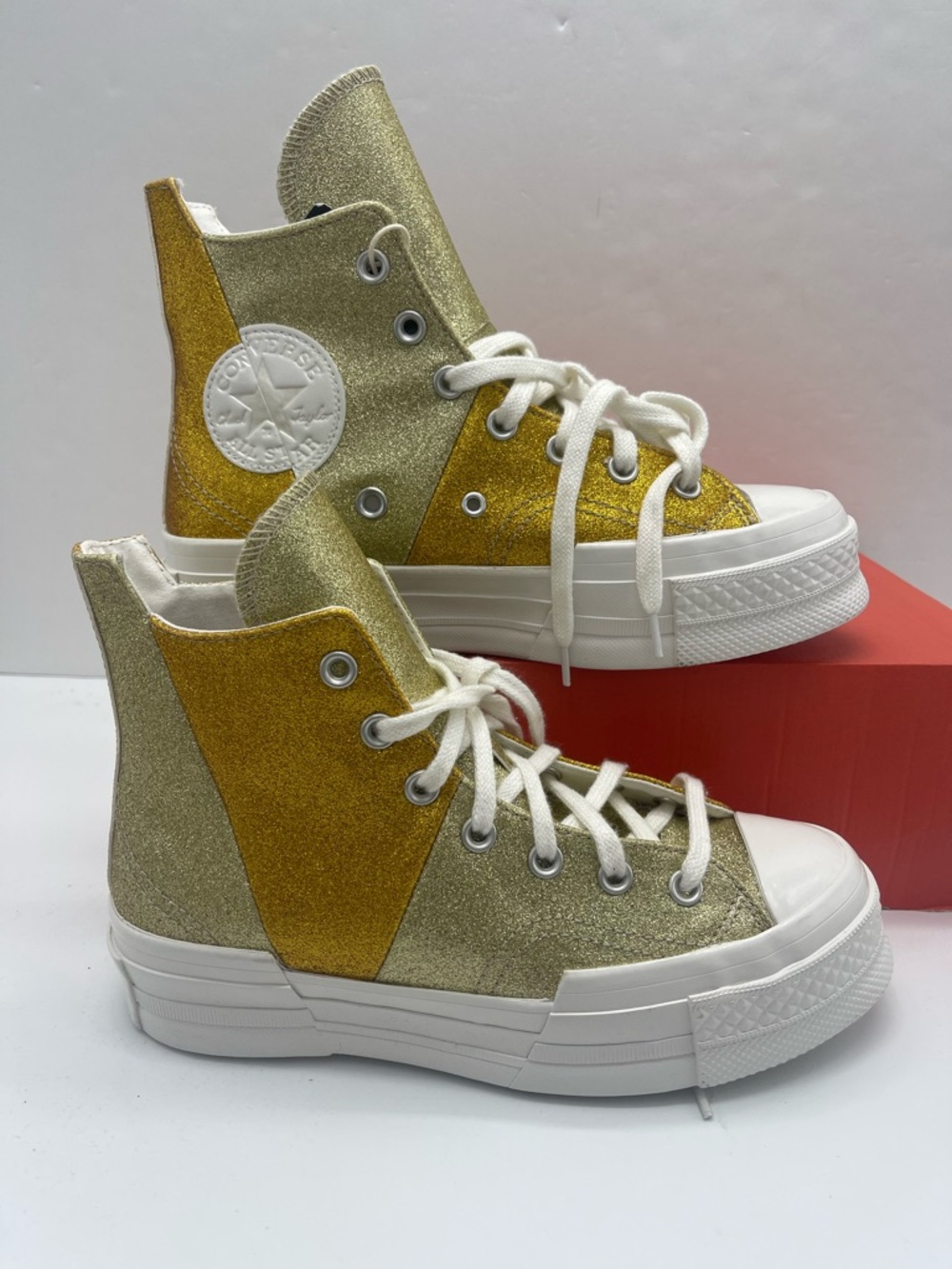 Converse WMNS Chuck 70 Plus Hi A08176C Vintage White/Dark Gold Platform Sneakers